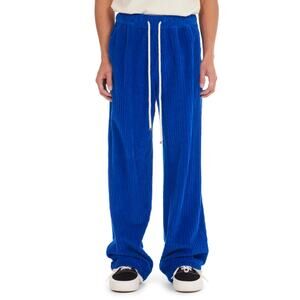 Nahmias Men's Blue Corduroy Relaxed Trousers Size 36 Drawstring Straight Leg